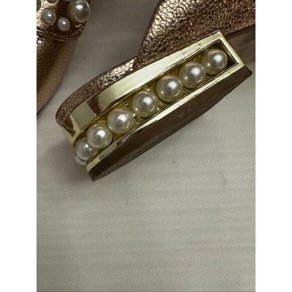 Karl Lagerfeld Pearl-Trimmed Metallic Bronze Fringe Loafers Size 9.5M - Picture 8 of 10